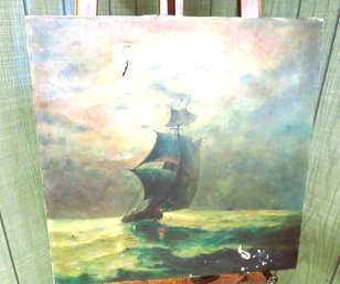 Original Antique Ship Painting Wanamaker Dept Store Frame Philly PA