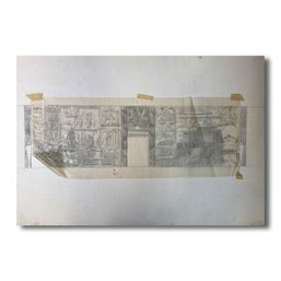 24x9 Original Pencil Sketch On Velum - Ship Building - Taped To Board - Torn