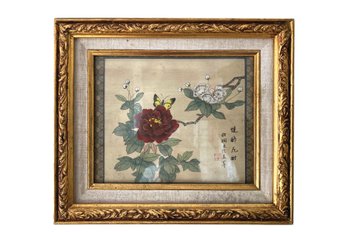 Antique - Asian Silk Painting In Ornate Frame