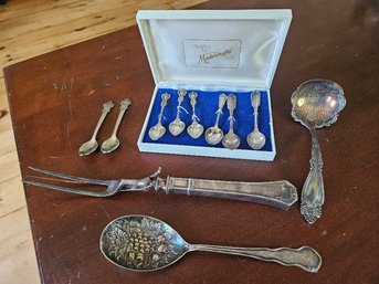 #2 - Lot Of Vintage Silver Sugar Spoons And Serving Utensils (some Sterling Silver)