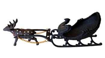 Vintage Cast Iron Victorian Christmas Sleigh With Reindeer