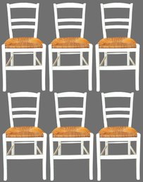 A Set Of 6 Vintage Painted Oak Rush Seated Side Chairs - Modern Farmhouse Chic