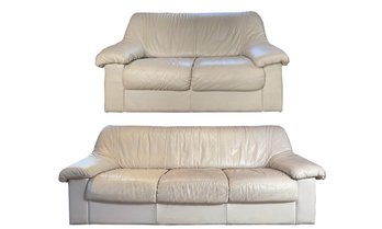 Natuzzi Leather - Ivory Color Sofa And Loveseat