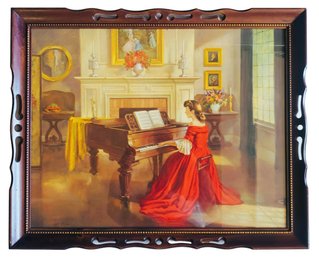 Vintage Antoni Ditlef Framed Print The Allegro Sonata Lady In Red Playing Piano