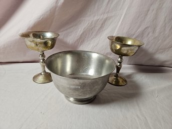Pewter And Silver Plate Lot 2 - Towle Silver Plate - Connecticut House Pewter Award Bowl