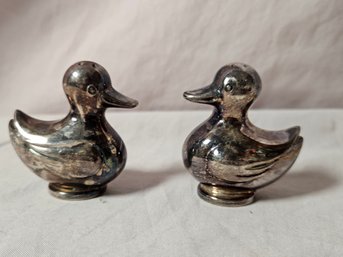 Cute Little Silver Plated Duck Salt And Pepper Shakers