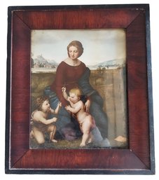 Antique Madonna In The Meadow Lithograph By Raphael Sanzio In Ogee Style Frame With Handwritten Note