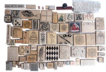 Huge Lot Of  80 Wood Mounted Rubber Stamps