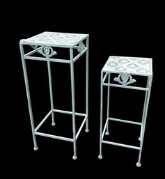 Pair Of Matching Graduated Painted Pierced Metal Plant Stands