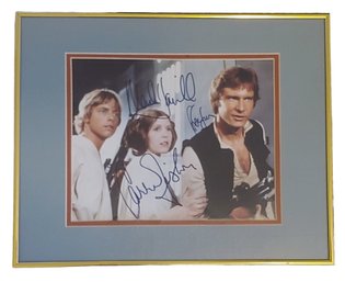 Star Wars Signed Harrison Ford Carrie Fisher Mark Hamill Autographed Framed 8x10 Photo With COA