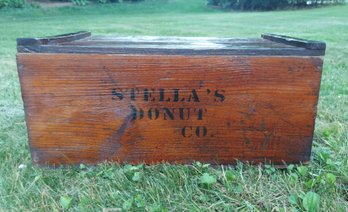 Vintage Stella's Donuts Wooden Advertising Lidded Crate