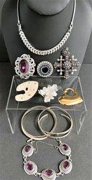 Sterling Silver Jewelry Lot Mostly Vintage All Marked Bracelets, Pins, Necklace ( READ For Itemization)