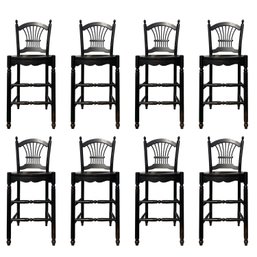 Set Of 8 Spindleback Solid Wood Bar Stools - Modern Construction - Well Made