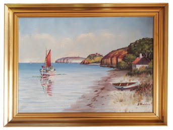 SVEND AAGE ARVIDSEN (DANMARK 1908-1981) Coastal Seascape With Boats Oil Painting