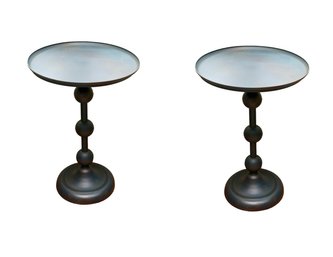 Pair Of Round Metal Ball Pedestal Accent Tables