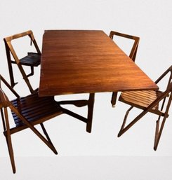 Mid Century Modern Gateleg Drop Leaf Dining Table On Casters With Folding Chairs