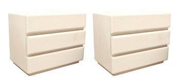 Contemporary Modern  Wide Channel  Cream Nightstand Cabinet With 3 Drawers