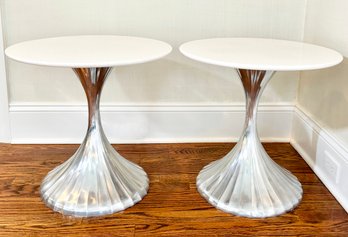 Gorgeous Pair Of Oly Studio Round Side Table With White Quartz Top