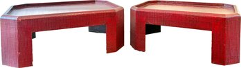 Pair Of Chinese Style Lacquered Grass Cloth Low Tables