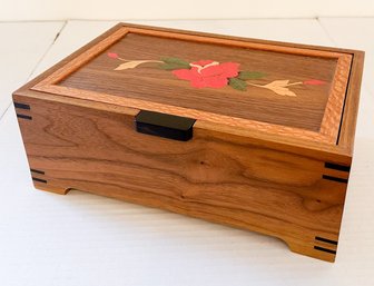 Walnut, Lacewood And Ebony Handcrafted Wood Tea Caddy By R. Dickerson, Signed And Dated