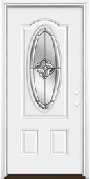 Masonite Rozet 36' X 80' Steel Oval Lite Left-Hand Inswing  Prehung Single Front Door With Brickmould