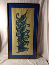 Beautiful, Vintage, Thai Rice Paper Temple Rubbing Of Dancers, Nicely Framed.