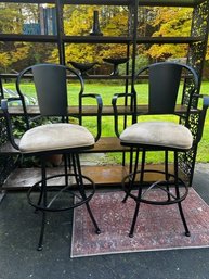 2 Rotating Wrought Iron Tall Bar Stool Chairs