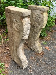 NOT BENCH BASES - 33' TALL - Gorgeous Pair Of Large Antique Carved Marble - Console Table Bases / Paw Feet