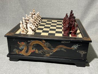 Fantastic Asian Themed Chess Set - Paid $395 In NYC - Very Nice Looking Piece - Also Has Checker Pieces