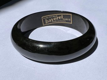 Rare Vintage BAVEREL - PARIS French Bakelite Bangle Bracelet - Dark Green & Black Mottled - Has Original Label