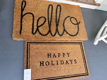 Two Coir Door Mats One Large HELLO Mat & One Brand New HAPPY HOLIDAYS Mat - Very Good Quality Mats !