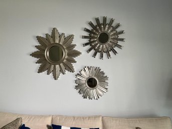 Lot Of Three (3) Large Sunburst Mirrors - All Are Beautiful Silver Gilt Finish - Very Nice Lot Of Mirrors !