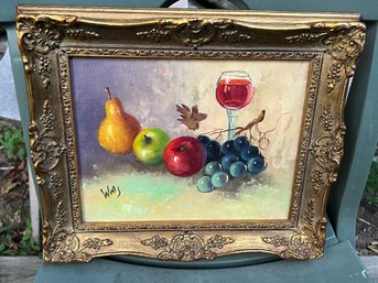 Beautiful Still Life Still Life Painting By WELLS - Fruit / Wine Glass - Nice Vintage Piece - Nicely Framed