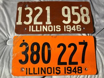 Two RARE Illinois SOYBEAN Fibre License Plates - 1946 & 1948 - Made During WWII To Save Steel / Metal - COOL !