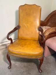 Vintage Queen Anne Side Chair By HICKORY CHAIR COMPANY With Beautiful Nicely Worn Great Color Leather - Nice !