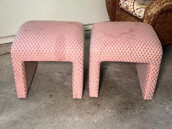 Ready To Reupholster ! - Fabulous Pair Of Retro / Modern Benches / Stools - GREAT Form - Very Nice Pair