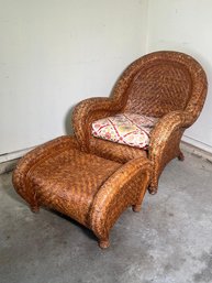 (1 OF 2) POTTERY BARN Wicker Art Deco Style Chair - This One Has An Ottoman - The Other Does Not - VERY NICE !