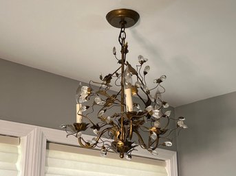 Lovely Vintage Tole Chandelier - Very Nice Soft Worn Gold Finish - Very Pretty Vintage Light Fixture (2 Of 2)