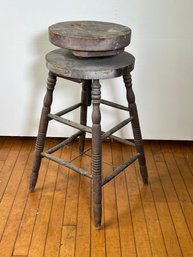 Fantastic Antique Potters Wheel / Stand - Adjustable Height - Old Dark Gray Paint - Interesting Piece