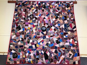 Spectacular Antique Victorian Crazy Quilt - Dated 1901 - Amazing Colors And Condition  - A MUST SEE !