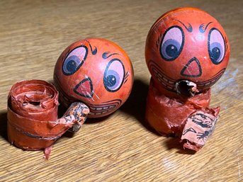 Two RARE Antique German Halloween / Pumpkin Blow Out Toys - Both As Is - Very Rare Pieces