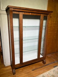 Antique 1920s / 1930s Oak China Cabinet / Bookcase - Glass Shelves - Great Looking Piece - Nice Oak Wood