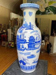 (2 Of 2) Lovely Tall Blue & White Porcelain Asian Style Vase - Hand Painted - Very Nice Vase