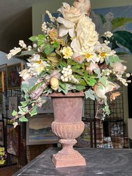 Fabulous Antique Cast Iron Urn With Amazing Flower Arrangement - Beautiful Decorator Piece