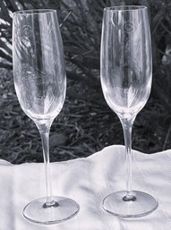 Never Used With Sticker Pair Of Tiffany Crystal Champagne Flute Glasses Italy 9.25'