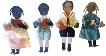 Set Of 4 Vintage Black Americana Hand Painted Tin Figures Signed Young