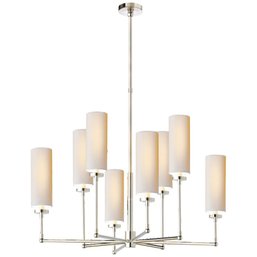 A Thomas O'Brien For  Visual Comfort Polished Nickel Ziyi Chandelier With Shades - 8 Lights