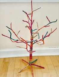 Multi Colored Yarn Wrapped Jewelry Tree For Organizing Hanging Jewelry 24' Height