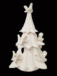 Vintage 1984 Hand Painted 3-Tier Ceramic Christmas Tree With Bird Candle Holders - Signed & Dated