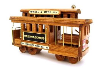 Vintage Wooden Wind Up San Francisco Trolley Car Music Box